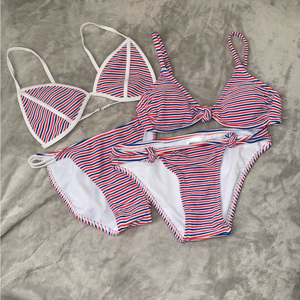 NWT - Xhilaration & Sand Castle Striped Red and Blue Bikini Bundle Set